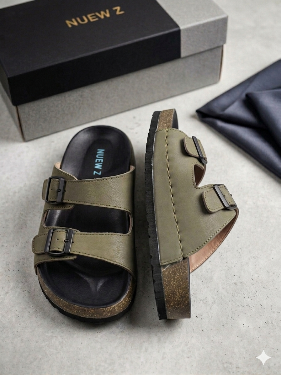 Nuew Z Premium Double Strap Cock Green Sandals