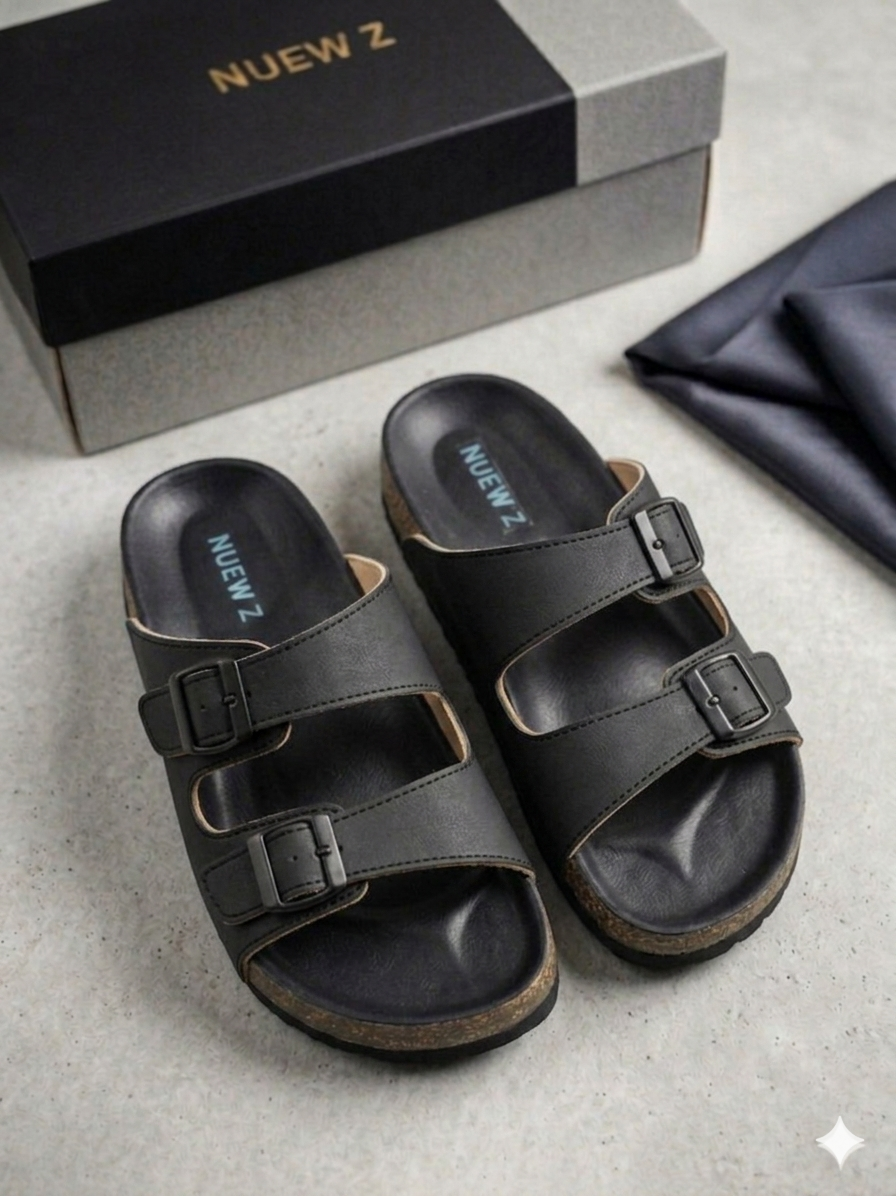 Nuew Z Premium Double Strap Cock Black Sandals