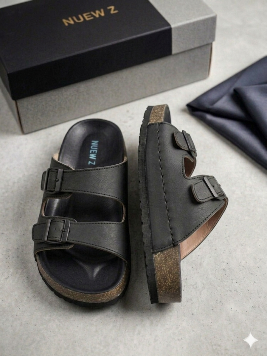 Nuew Z Premium Double Strap Cock Black Sandals
