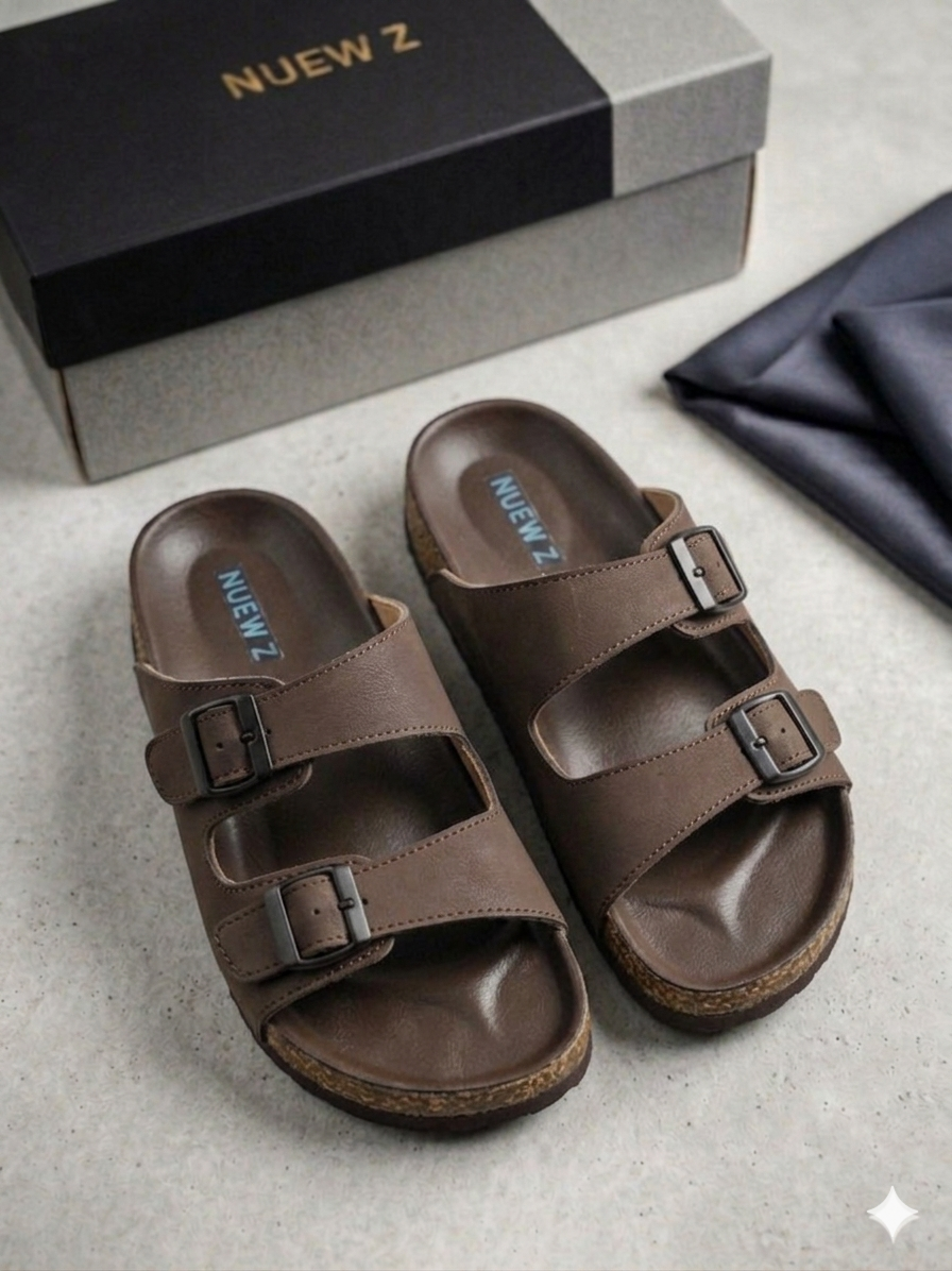 Nuew Z Premium Double Strap Cock Brown Sandals
