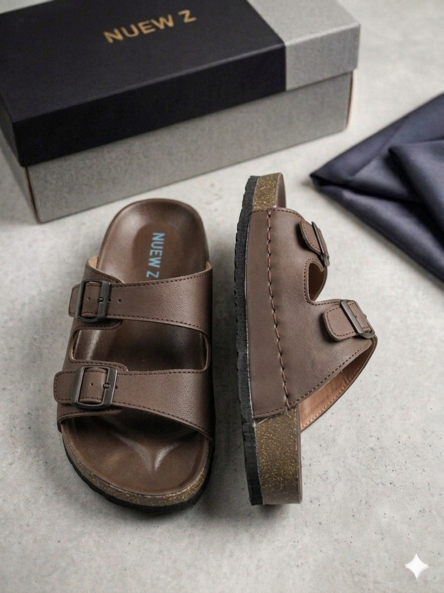 Nuew Z Premium Double Strap Cock Brown Sandals