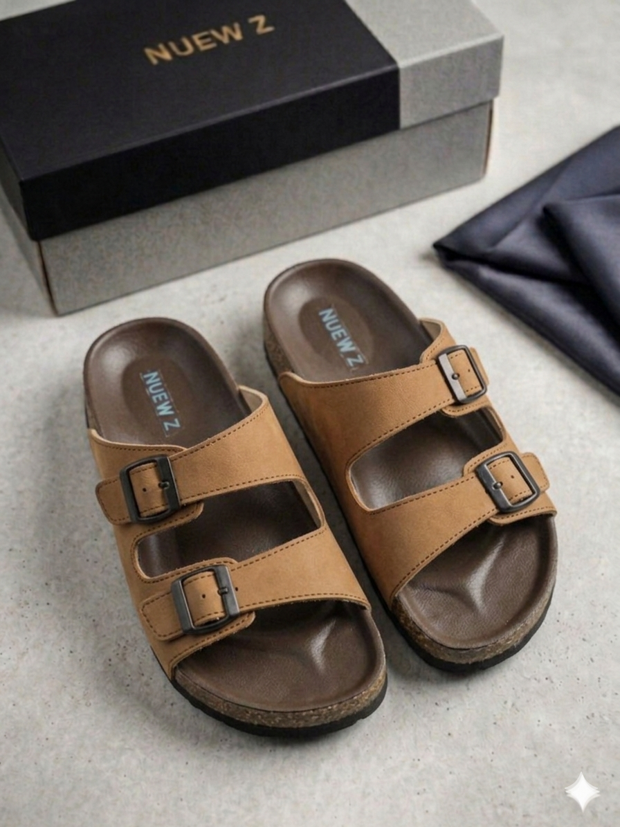 Nuew Z Premium Double Strap Cock Tan Sandals