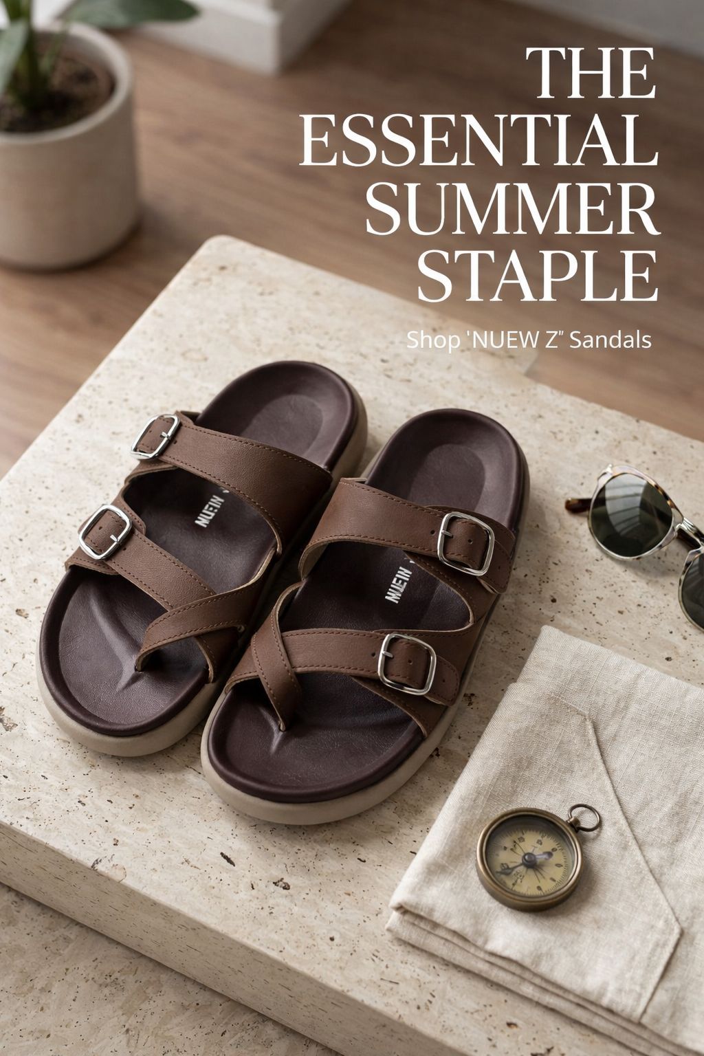 Premium EVA Dual Buckle Comfort Slides – Brown
