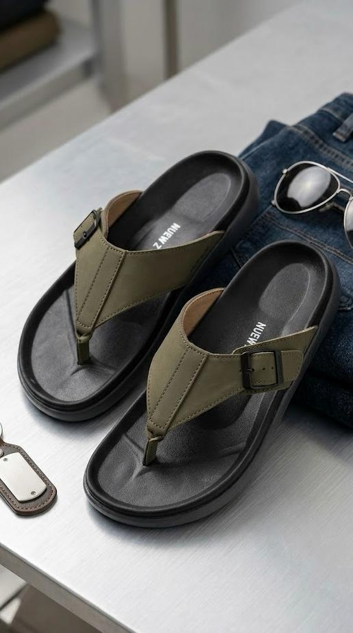 NUEW Z EVA V-Strap Sandals-Olive Green with Black Sole