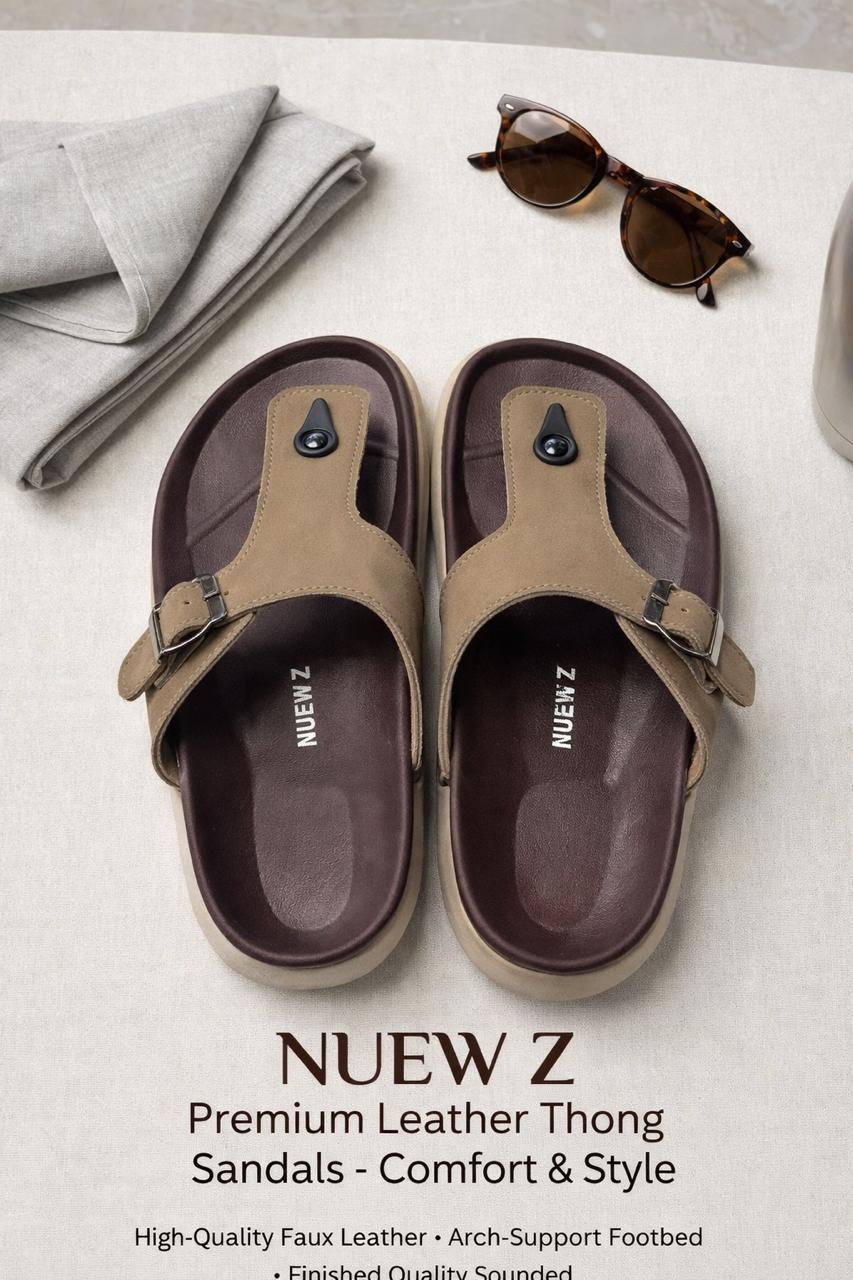 Premium Leather Thong Sandals – Signature Edition(Classic Tan with Dark Brown Footbed)