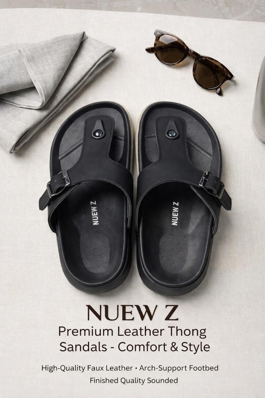Premium Leather EVA Thong Sandals – Signature Edition(Black)