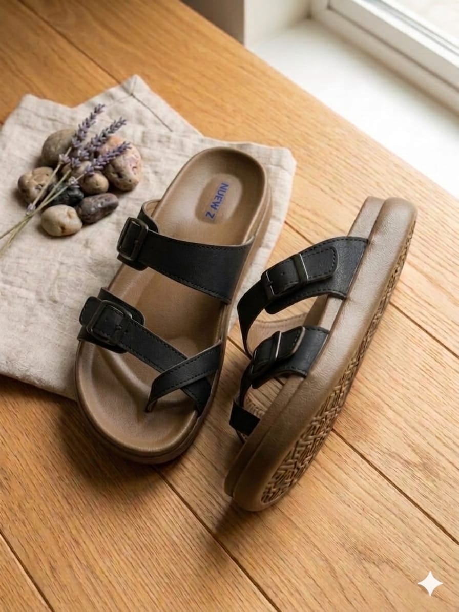 Premium PU Sandals with Ring Strap and Double Buckel