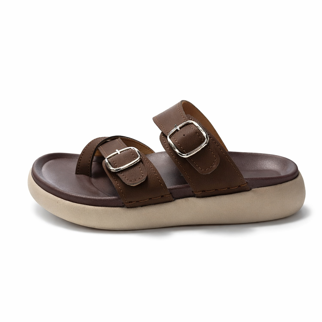 Premium EVA Dual Buckle Comfort Slides – Brown