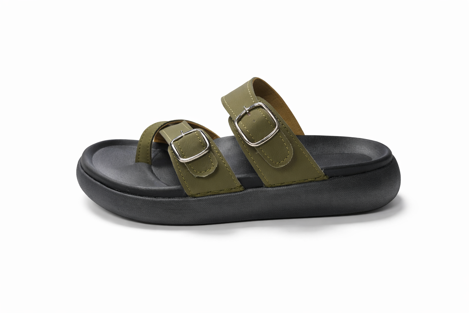 Premium EVA Dual Buckle Comfort Slides – Olive Green